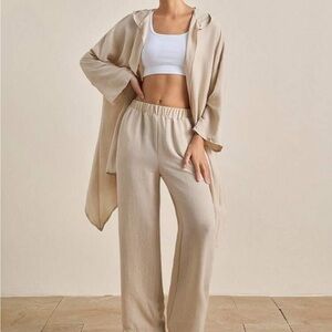 Apricot Lounge Set with Hooded Cardigan